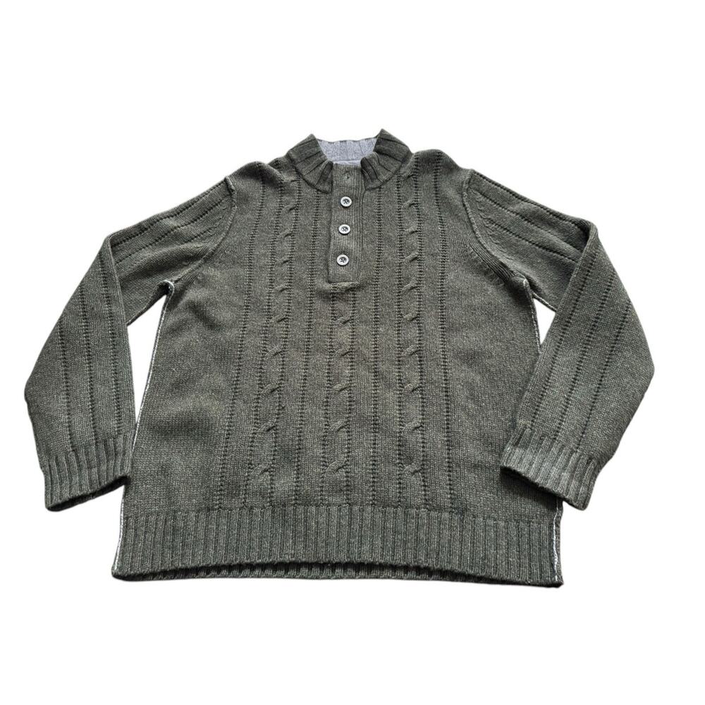Tommy Bahama XL Sweater Mens Cable Knit Green Heavy Lambswool Winter Preppy